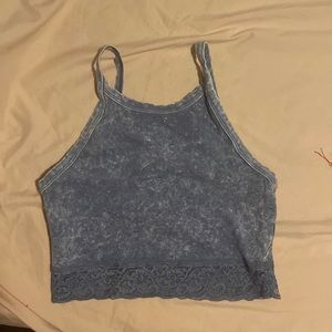 Blue xs cropped tank top with lace at the bottom